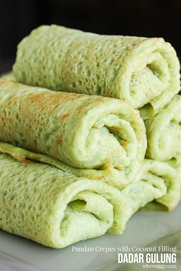 Pandan Crepes with Coconut Filling