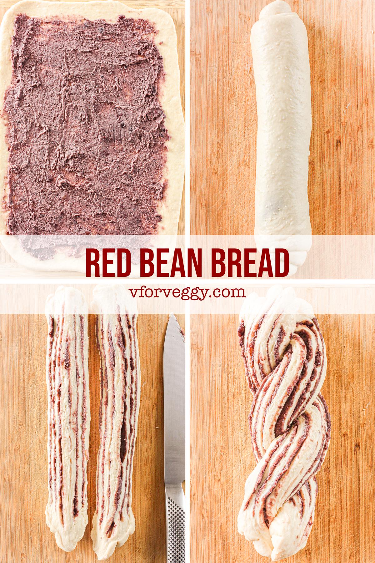 Step-by-step to make a read bean bread loaf.