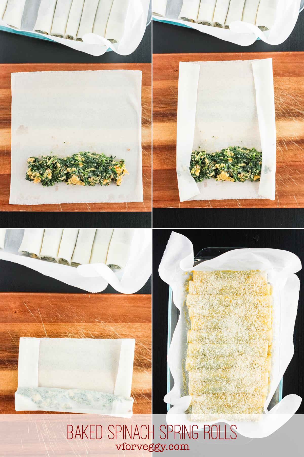 Shaping Spinach Spring Rolls (step-by-step)