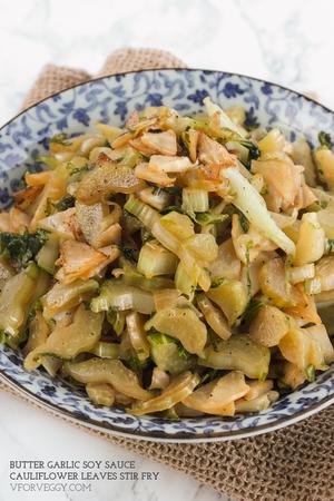 Butter Garlic Soy Sauce Cauliflower Leaves Stir Fry