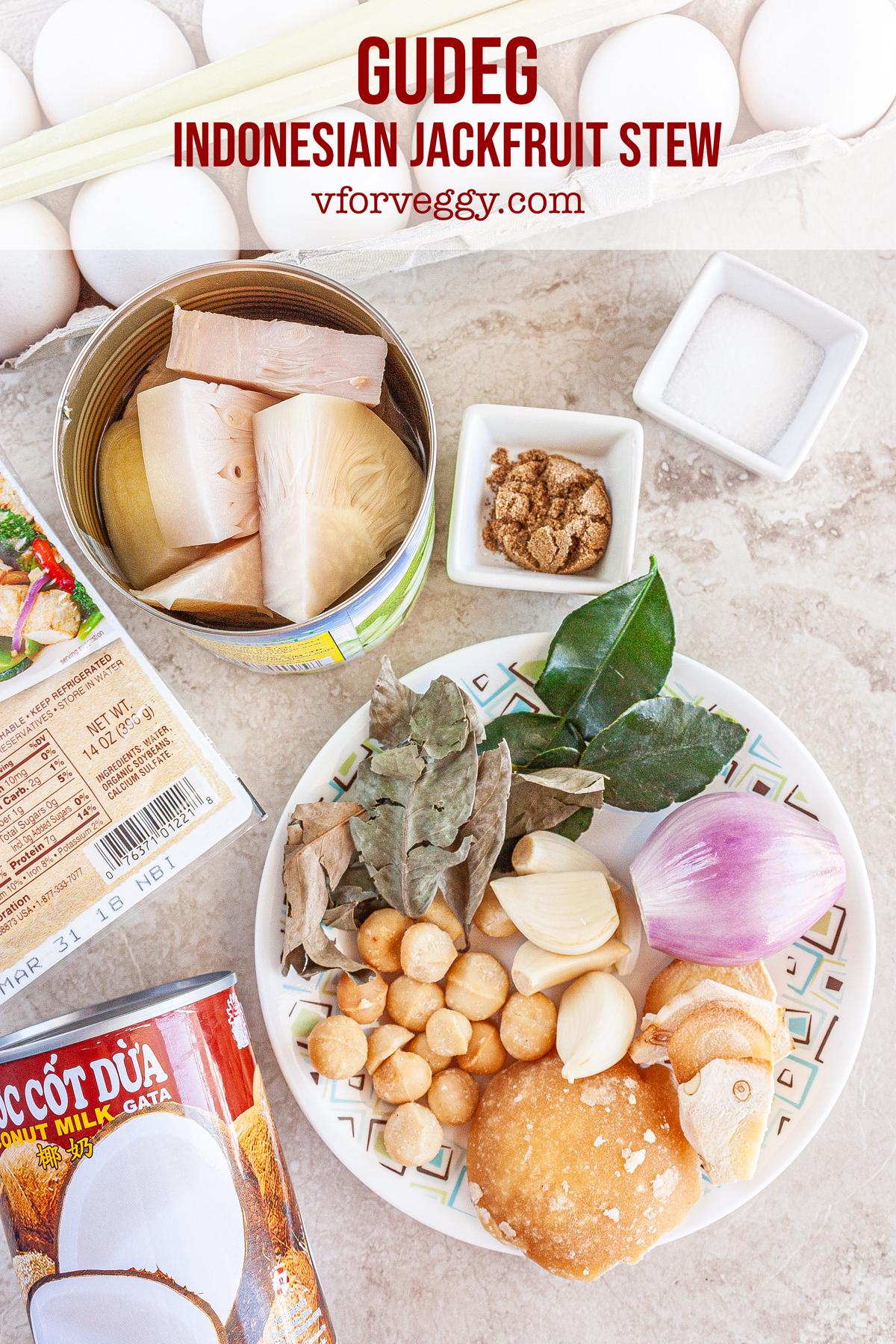 What you need to prepare gudeg (Indonesian jackfruit stew).