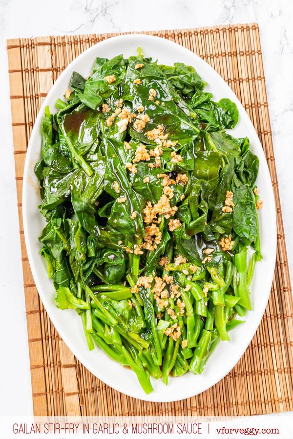 Gailan Stir-Fry in Garlic and Mushroom Sauce