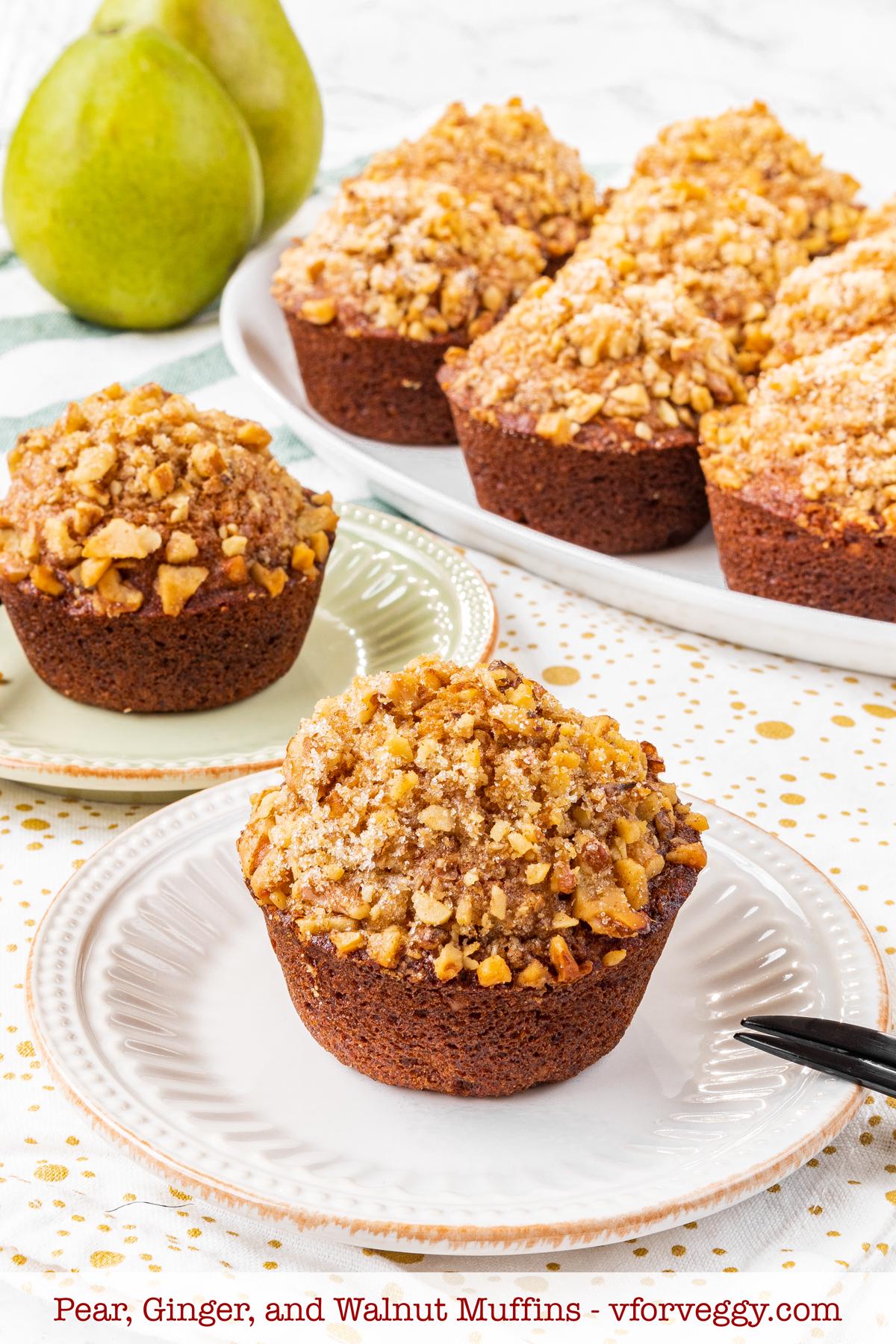 Pear, ginger, and walnut muffins.