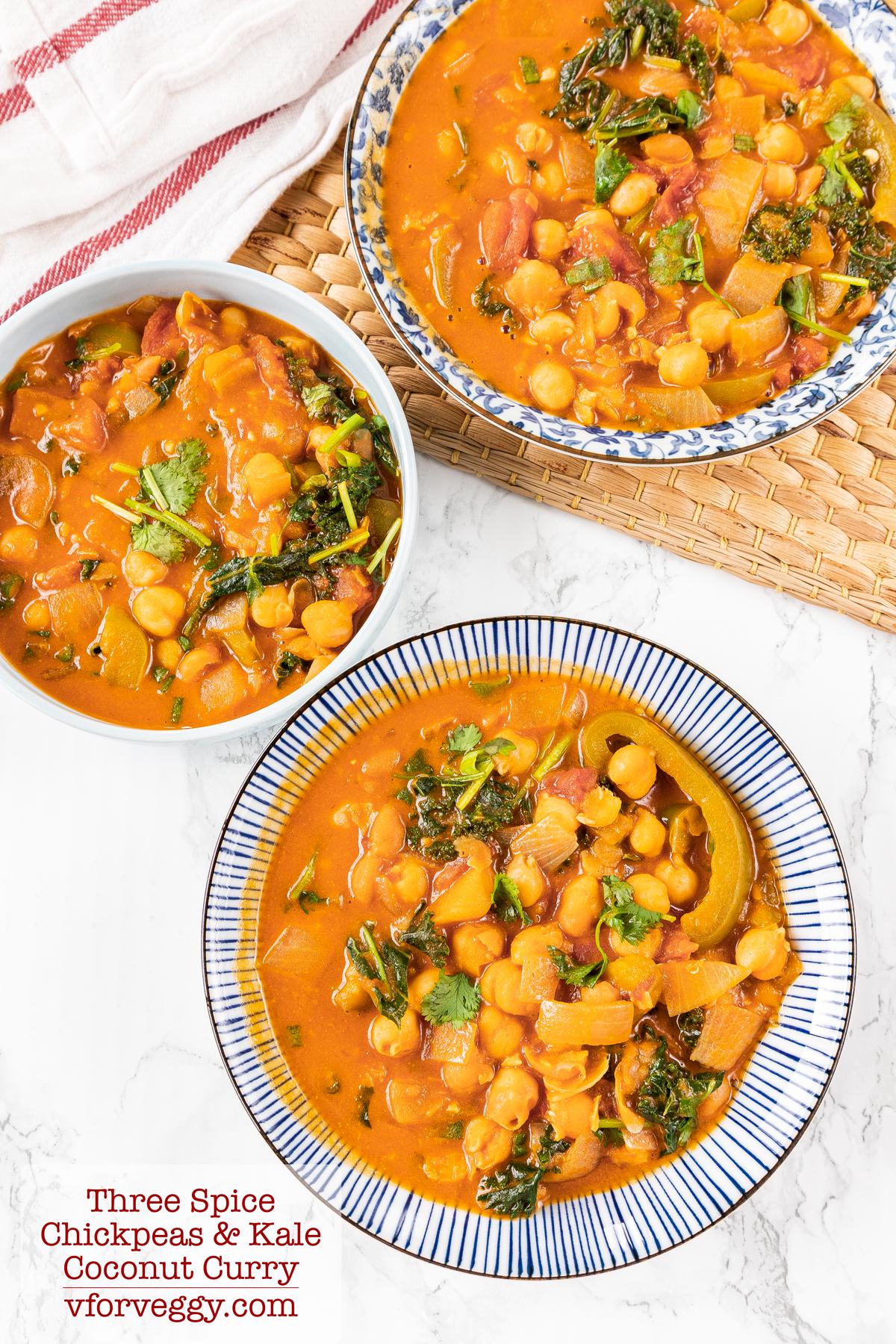 Three spice chickpeas and kale coconut curry.
