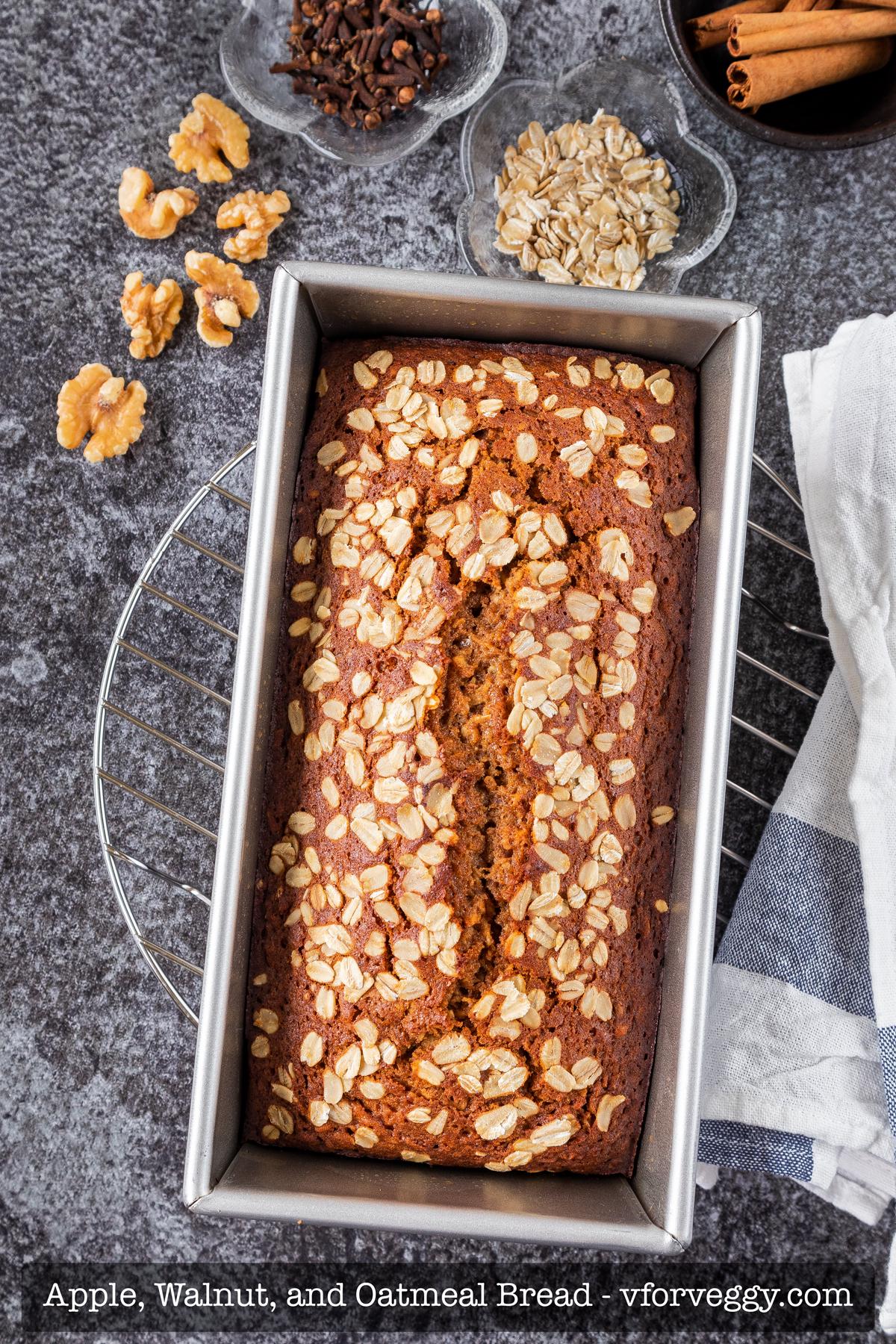 Healthy Sugar-Free Apple, Walnut, and Oatmeal Bread | V for Veggy