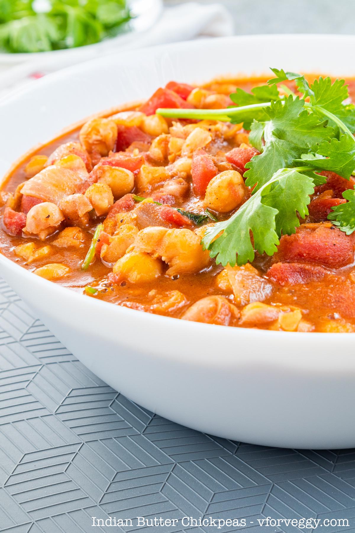 Indian butter chickpeas, a vegetarian take on the popular Indian butter chicken.