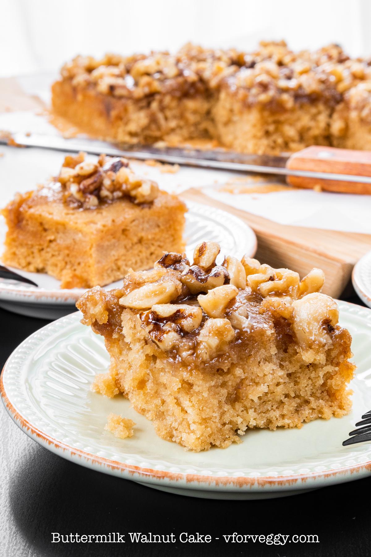 Buttermilk cake, with a caramel walnut topping.