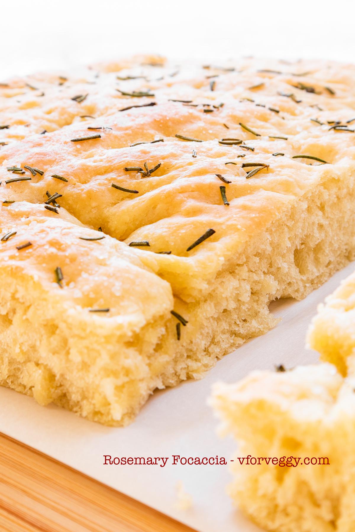 Soft and fluffy rosemary focaccia, with its signature craggy look.